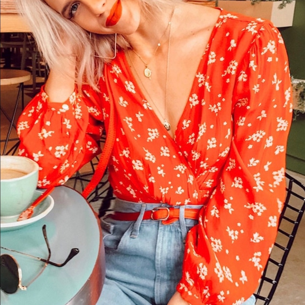 NEW Forever 21 Bright Red crop top long sleeves